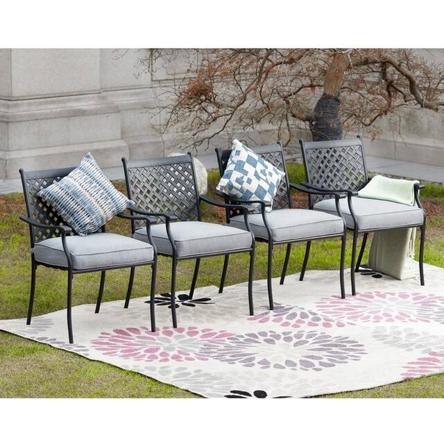 Patio Festival Outdoor Metal Dining Chair with Seat Cushion (4-Pack) - Grey