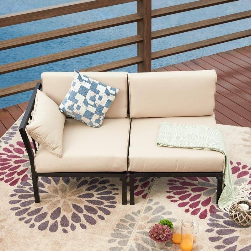 PATIO FESTIVAL 2-piece Outdoor Corner Sofa Seating Group with Cushions - Beige