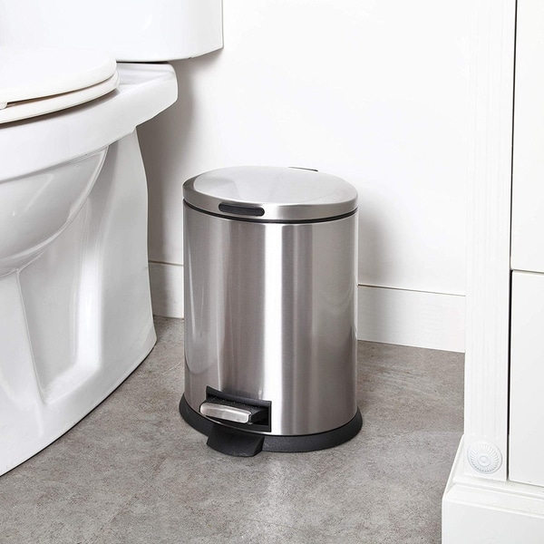 12 Liter Home Zone Stainless Steel Kitchen Trash Can with Oval Design and Step Pedal 3 Gallon Storage with Removable Plastic Trash Bin Liner Silver