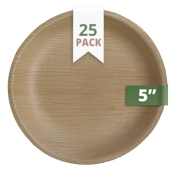 CaterEco 5-inch Round Palm Leaf Plates Set (25 Pack)