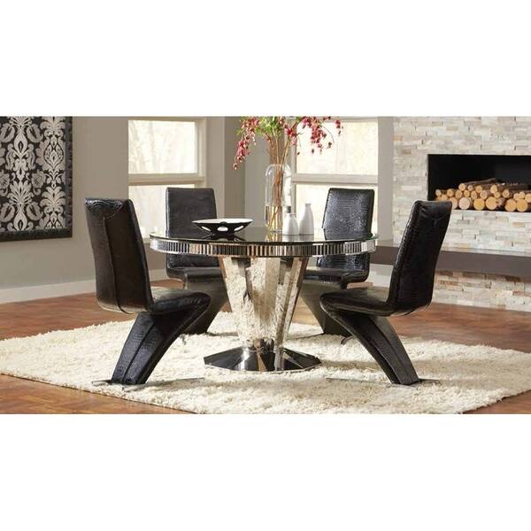 Belt Contemporary Black And Mirrored Pedestal Dining Table Chrome