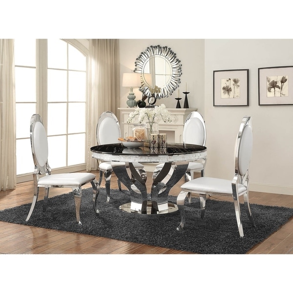 Shop Glitz Hollywood Glam Round Silver Dining Table - Black - On Sale