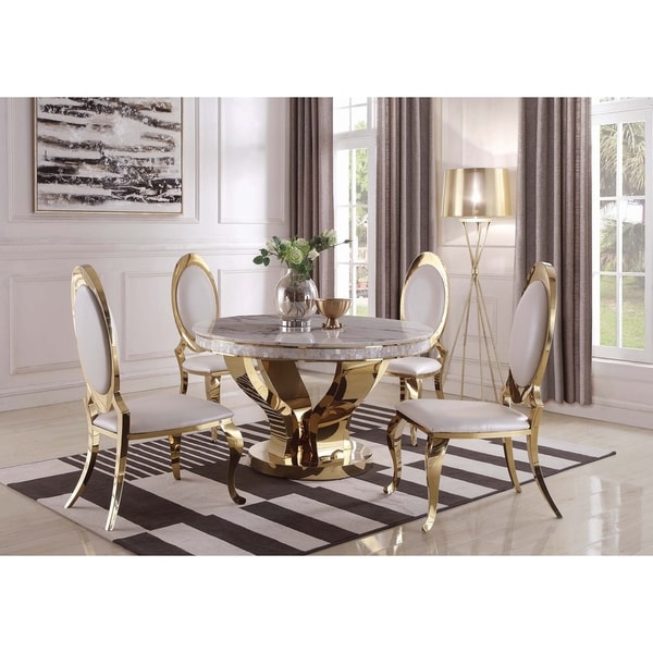 Shop Camryn Modern Marble and Gold Dining Table - Grey ...