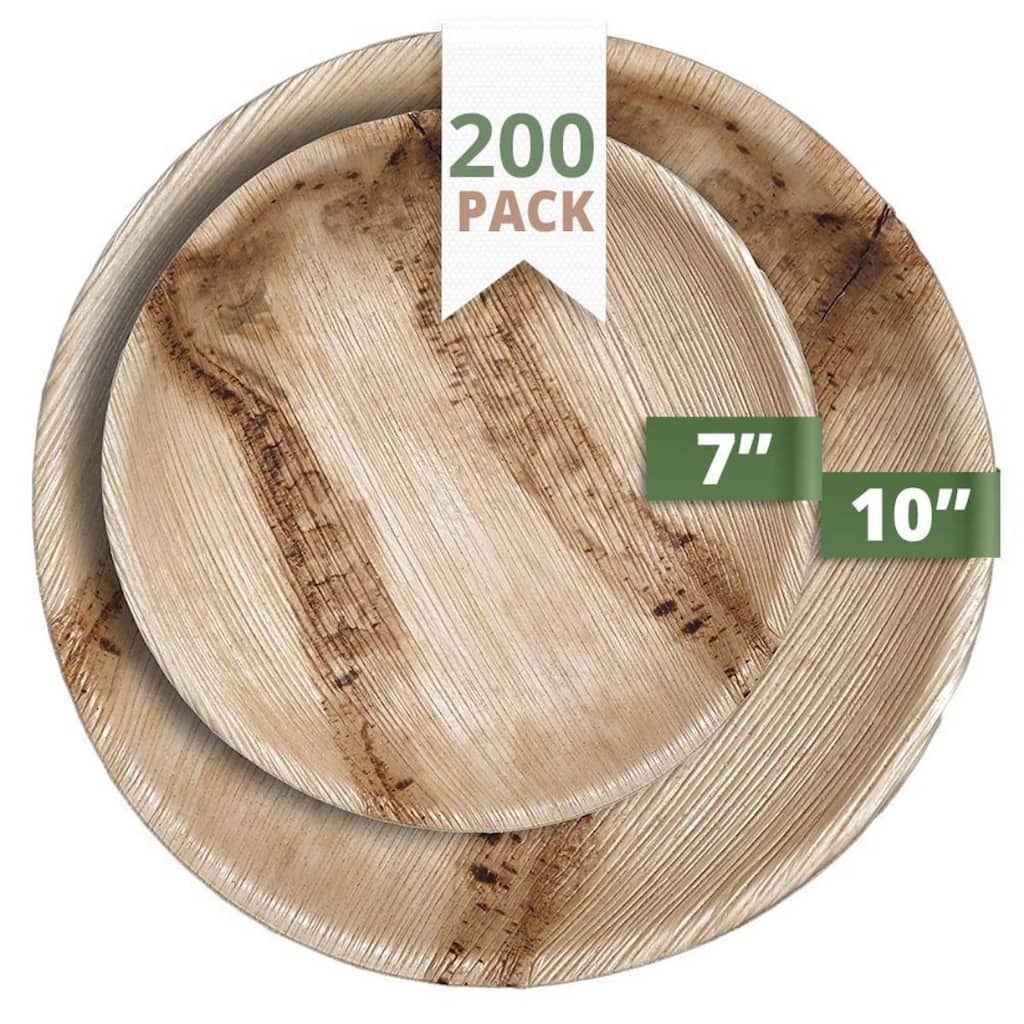 CaterEco Round Palm Leaf Plates Set (200 Pack) | (100) Dinner Plates and (100) Salad Plates | Ecofriendly Disposable Dinnerware