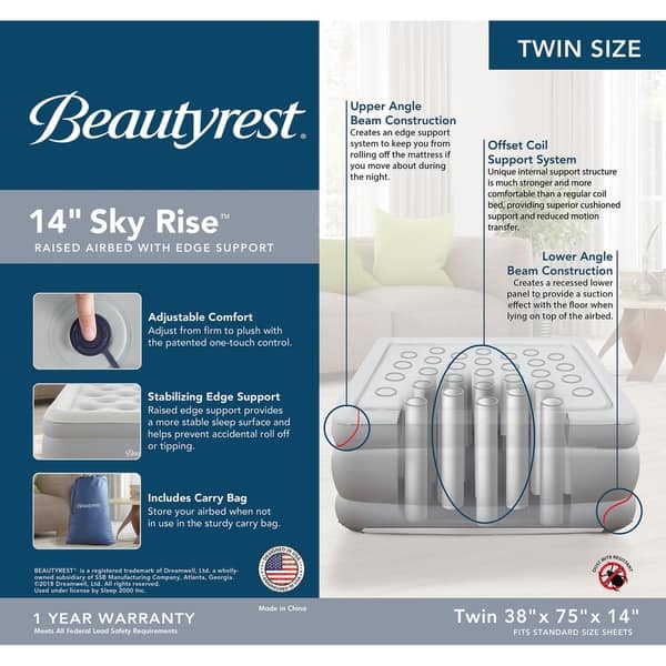 Shop Beautyrest Sky Rise 14 Inch Twin Size Adjustable Comfort Coil