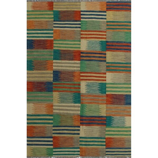 Noori Rug Winchester Kilim Pearlie Blue/Green Rug - 5'5" x 7'11"