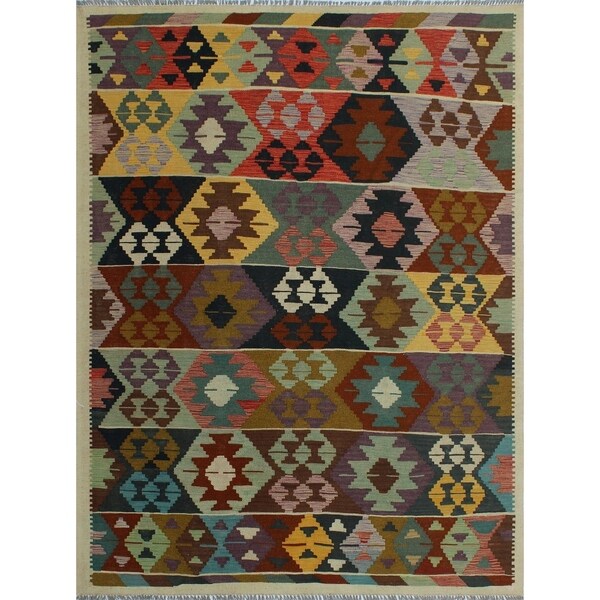 Noori Rug Sangat Kilim Bowen Gold/Black Rug - 5'2" x 6'9"