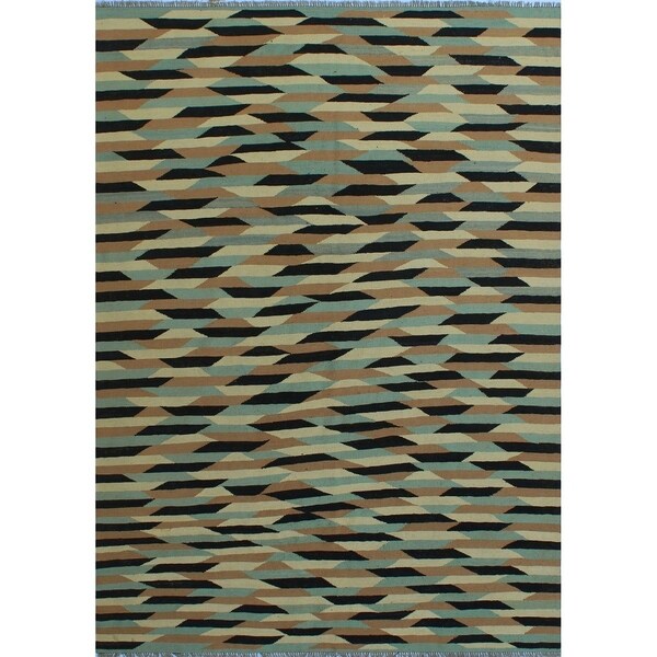 Noori Rug Winchester Kilim Denver Ivory/Black Rug - 5'9" x 8'0"