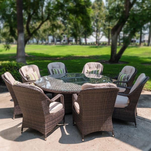 Outdoor 8 Seat Wicker Round Gas Fire Pit Table By Moda Outdoor 8 Seat Wicker Round Gas