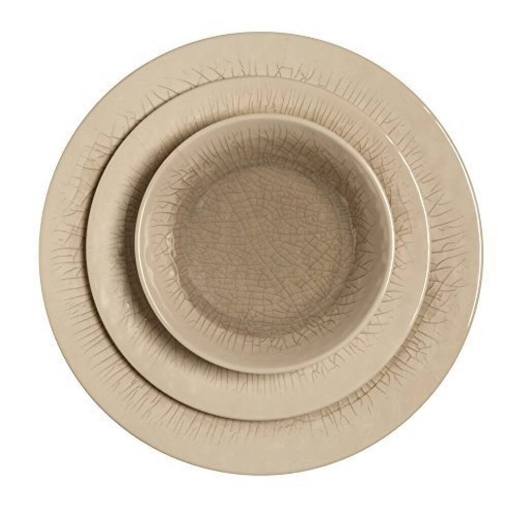 Melange 18-Piece Melamine Dinnerware Set (Crackle Collection) Color: Grey | Dinner Plate, Salad Plate & Soup Bowl (6 Each)