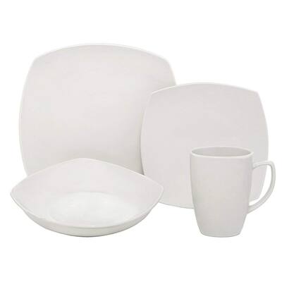Melange Square 18-Piece Porcelain Dinnerware Set (White) | Service for 6 Dinner Plate, Salad Plate & Soup Bowl (6 Each)