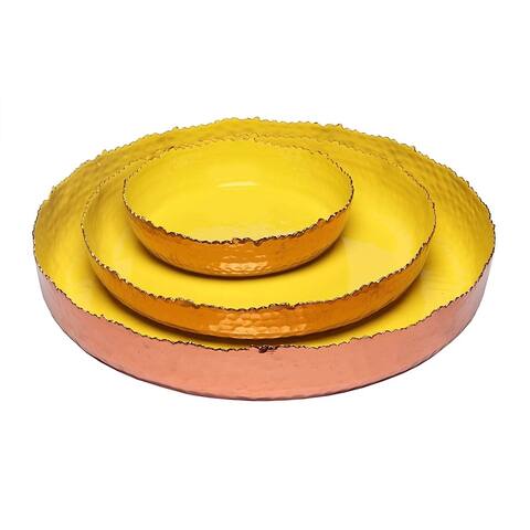 Melange Home Decor Copper Collection, Set of 3 Round Platters - 6", 9" and 12", Color - Sunflower