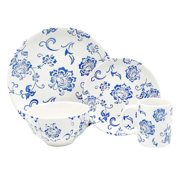 Melange Porcelain 16 Piece Dinnerware Set Indigo Royale Service For 4 Dinner Plate Salad Plate Soup Bowl Mug 4 Each Overstock 27236574
