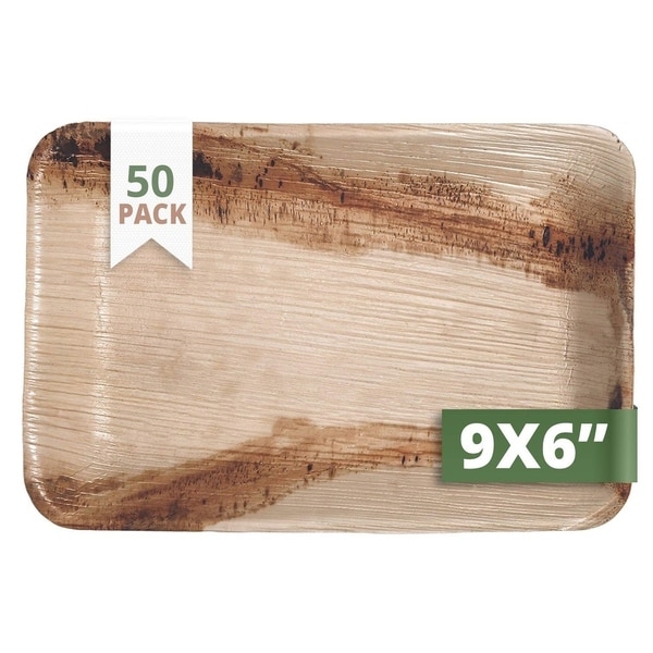 CaterEco Rectangle Palm Leaf Plates Set , 50 Pack , Size - 9 x 6 inches , Ecofriendly Disposable Dinnerware. Opens flyout.