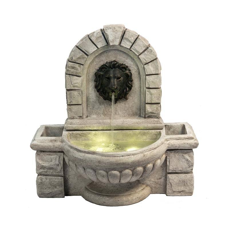 Peaktop - Outdoor Lion Head Wall Fountain with Planters and LED Light