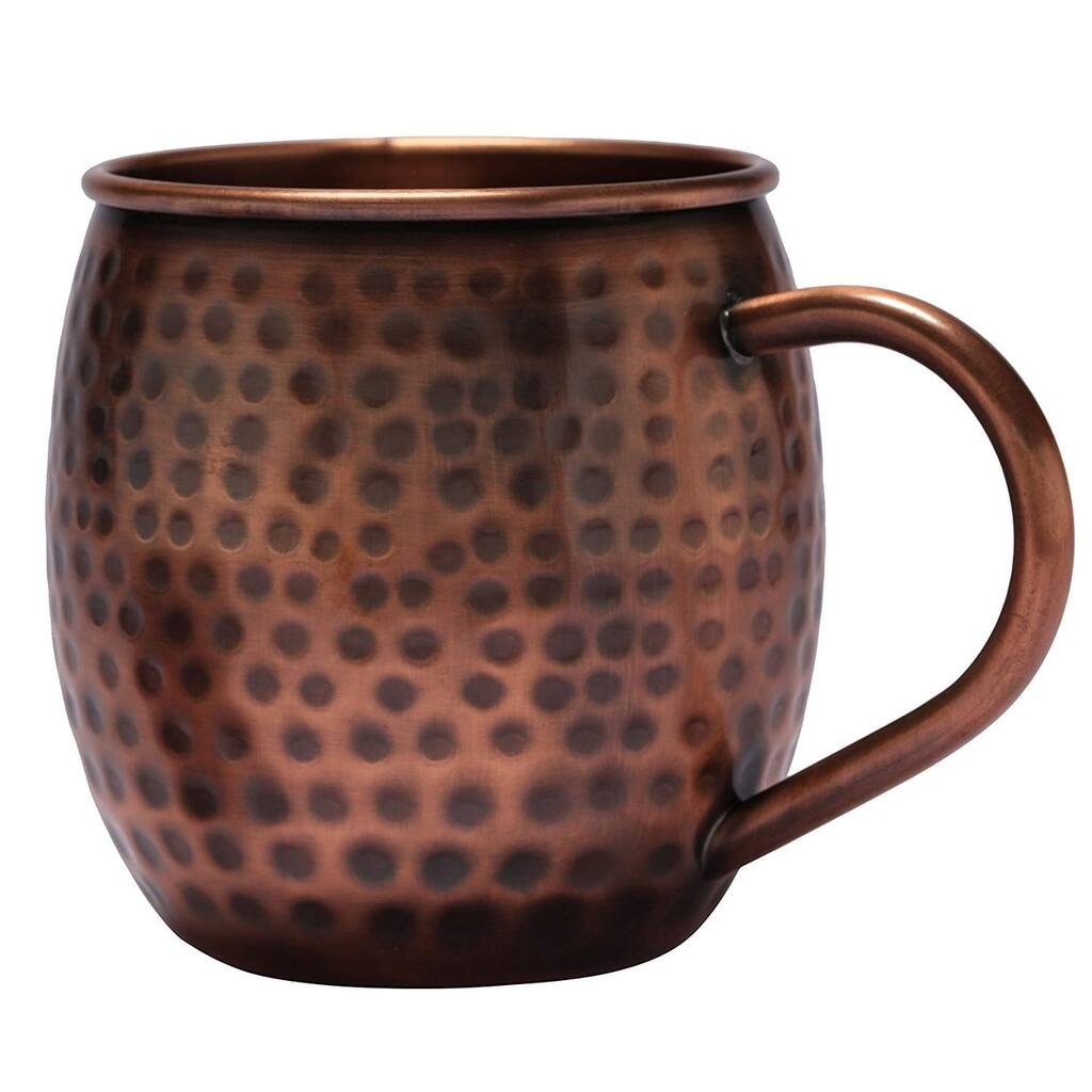 Melange Antique Finish 16 Oz Copper Barrel Mug for Moscow Mules-100% Pure Hammered Copper