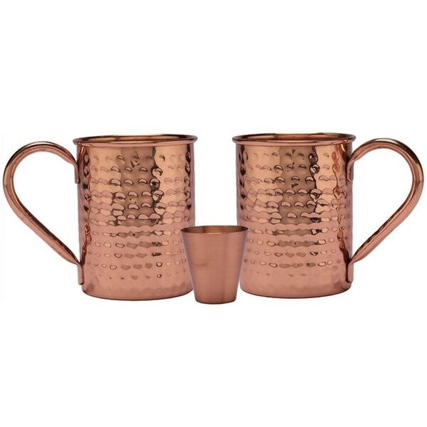 Melange 24 Oz Copper Classic Mug for Moscow Mules, Set of 2 with One Shot Glass-100% Pure Hammered Copper