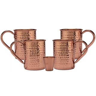 No Lining 100/% Pure Hammered Copper Set of 4 with One Shot Glass Melange 16 Oz Copper Classic Mug for Moscow Mules Heavy Gauge Includes Free Recipe Card 712166789865