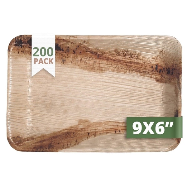 CaterEco Rectangle Palm Leaf Plates Set , 200 Pack , Size - 9 x 6 inches , Ecofriendly Disposable Dinnerware. Opens flyout.