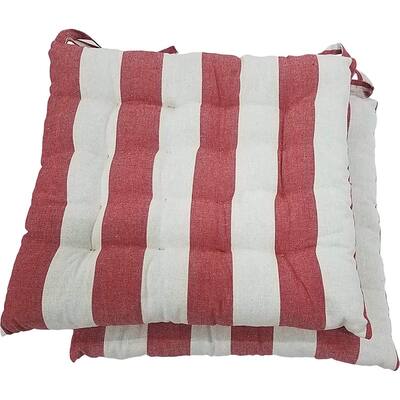 Melange 100% Cotton Square 16" x 16" Chair Cushions, Set of 2, Red Stripes
