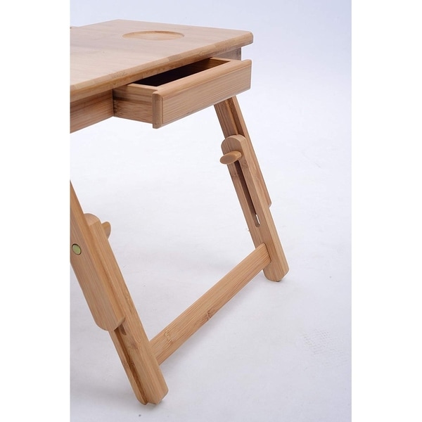 Floor Desk Breakfast Serving Tray with Folding Legs SONGMICS Laptop Desk for Bed Sofa with Adjustable Tilting Top Multi Function Table 100% Bamboo Nature 