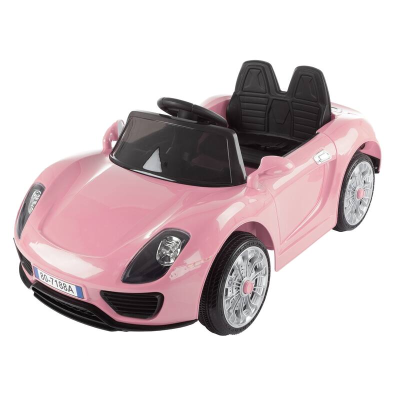 Ride On Sports Car- Motorized Electric Toy, Rechargeable Battery, Remote Control, MP3, USB, Lights, Sound by Lil' Rider - Pink