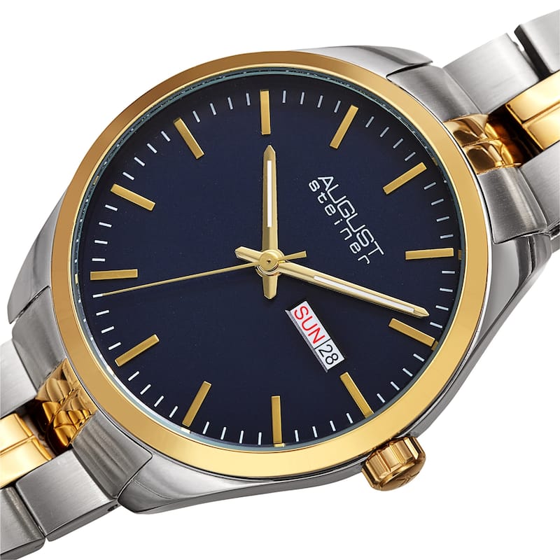 August Steiner Men's Classic Date Stainless Steel Bracelet Watch - Black - Blue
