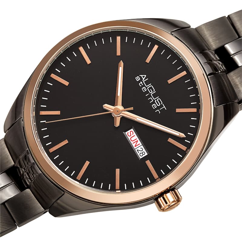 August Steiner Men's Classic Date Stainless Steel Bracelet Watch - Black - Rose