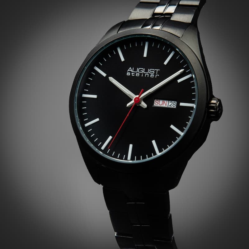August Steiner Men's Classic Date Stainless Steel Bracelet Watch - Black