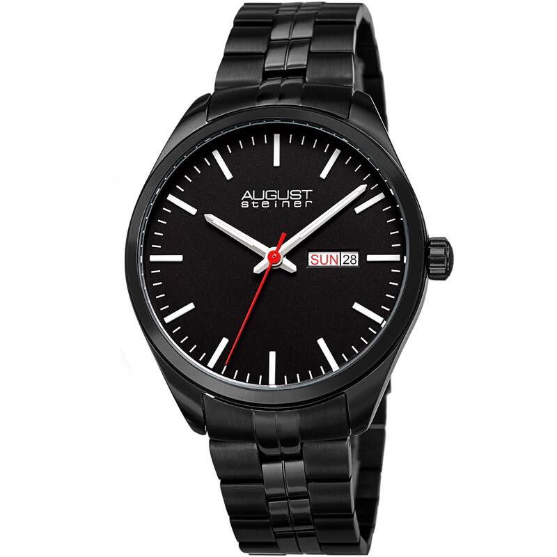 August Steiner Men's Classic Date Stainless Steel Bracelet Watch - Black