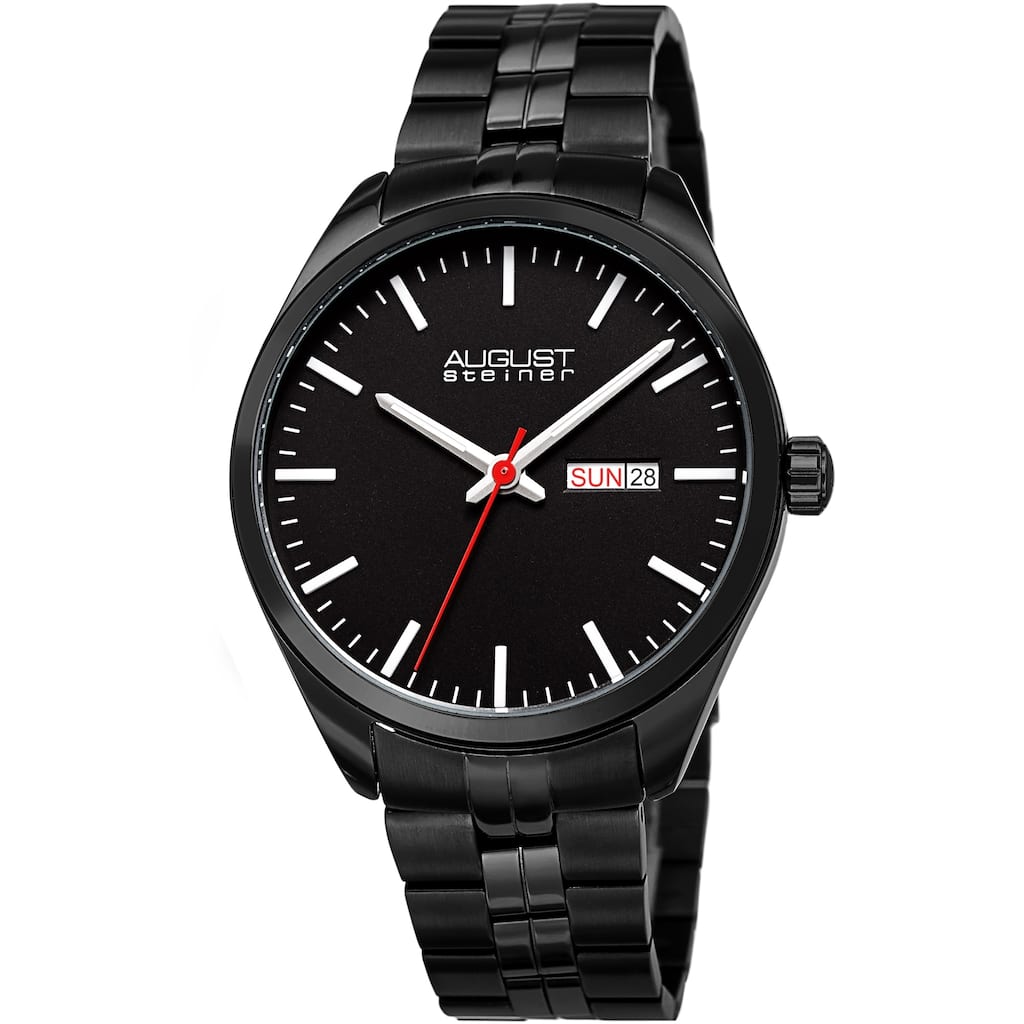 August Steiner Men's Classic Date Stainless Steel Bracelet Watch - Black