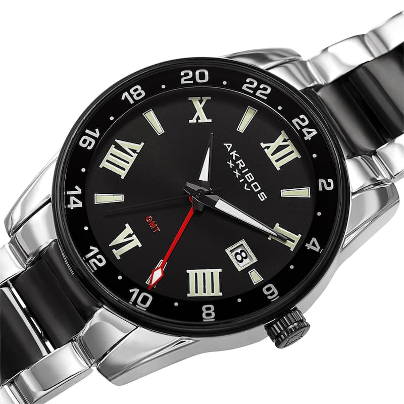 Akribos XXIV Men's GMT Date Roman Numeral Bracelet Watch - Two-tone