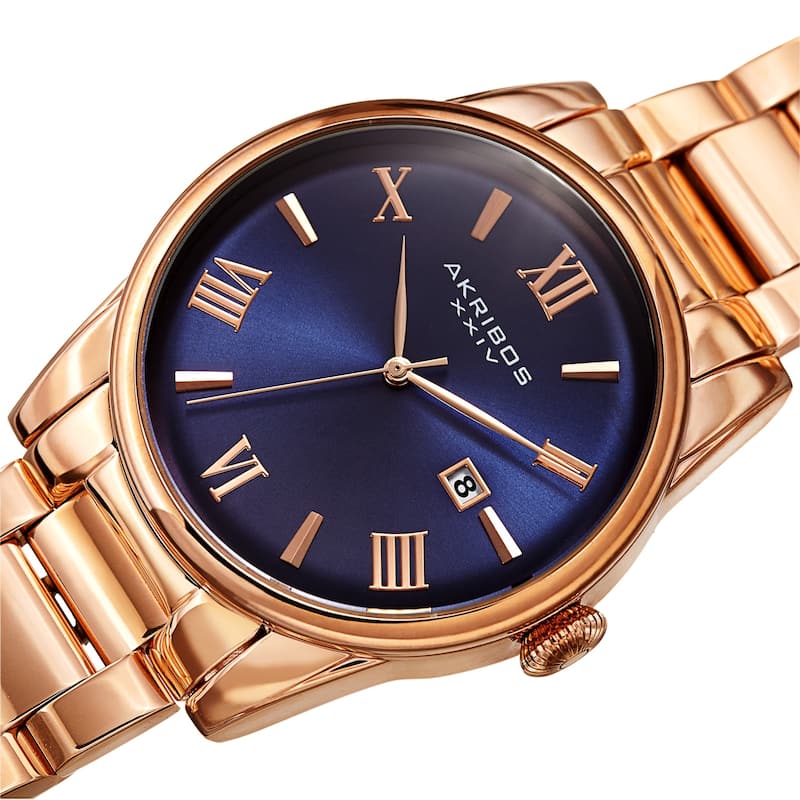 Akribos XXIV Men's Date Stainless Steel Link Bracelet Watch - Rose