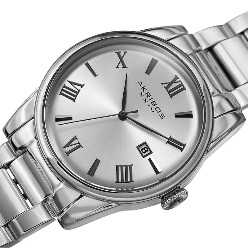 Akribos XXIV Men's Date Stainless Steel Link Bracelet Watch - Silver