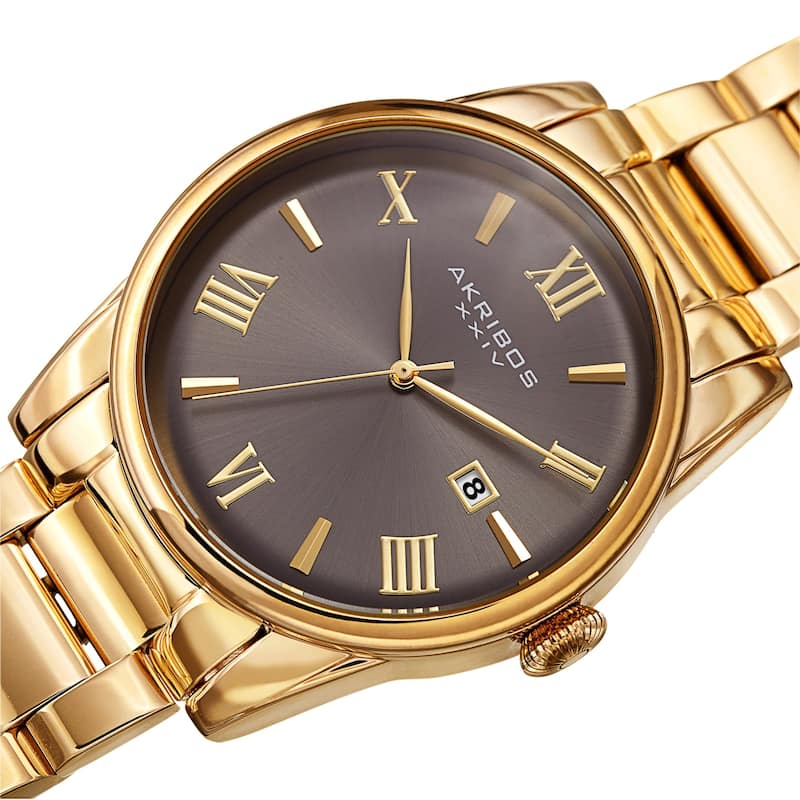 Akribos XXIV Men's Date Stainless Steel Link Bracelet Watch - Gold