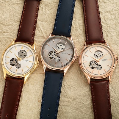 Akribos XXIV Men's Automatic Skeletal Guilloche Leather Strap Watch - Grey