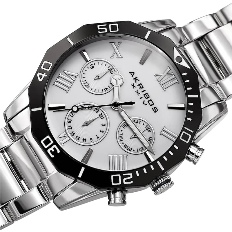 Akribos XXIV Men's Classic Date Stainless Steel Bracelet Watch - Silver/White