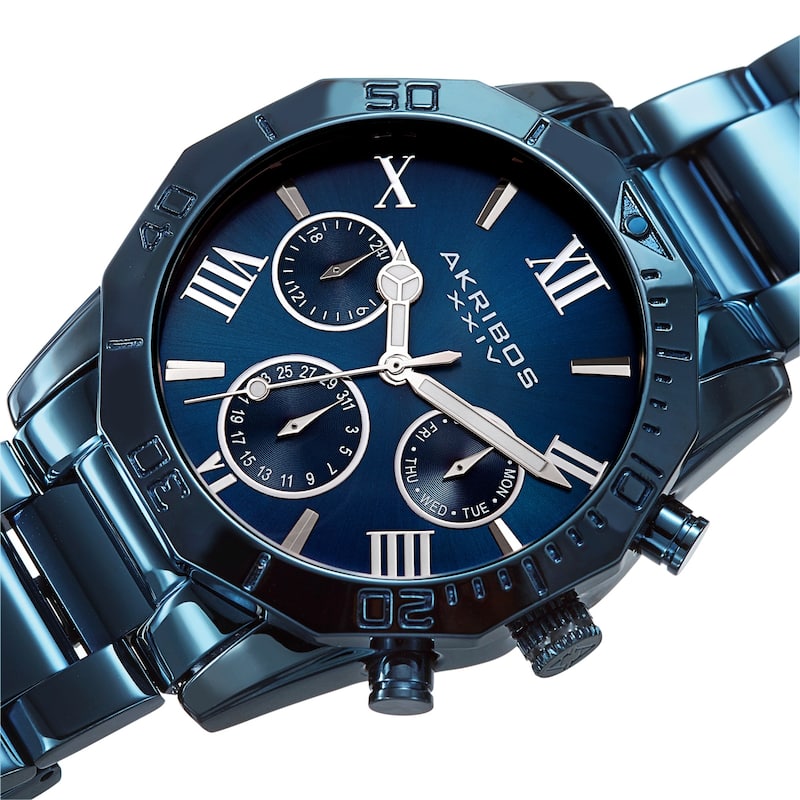 Akribos XXIV Men's Classic Date Stainless Steel Bracelet Watch - Metallic Blue