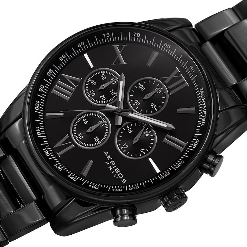 Akribos XXIV Men's Chronograph Tachymeter Quartz Bracelet Watch - Black