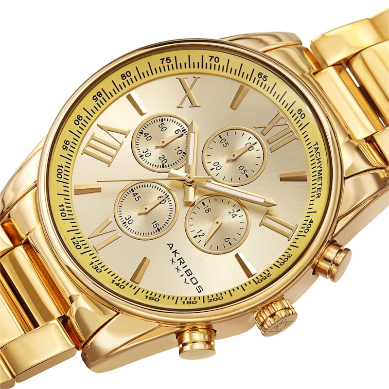 Akribos XXIV Men's Chronograph Tachymeter Quartz Bracelet Watch - Gold