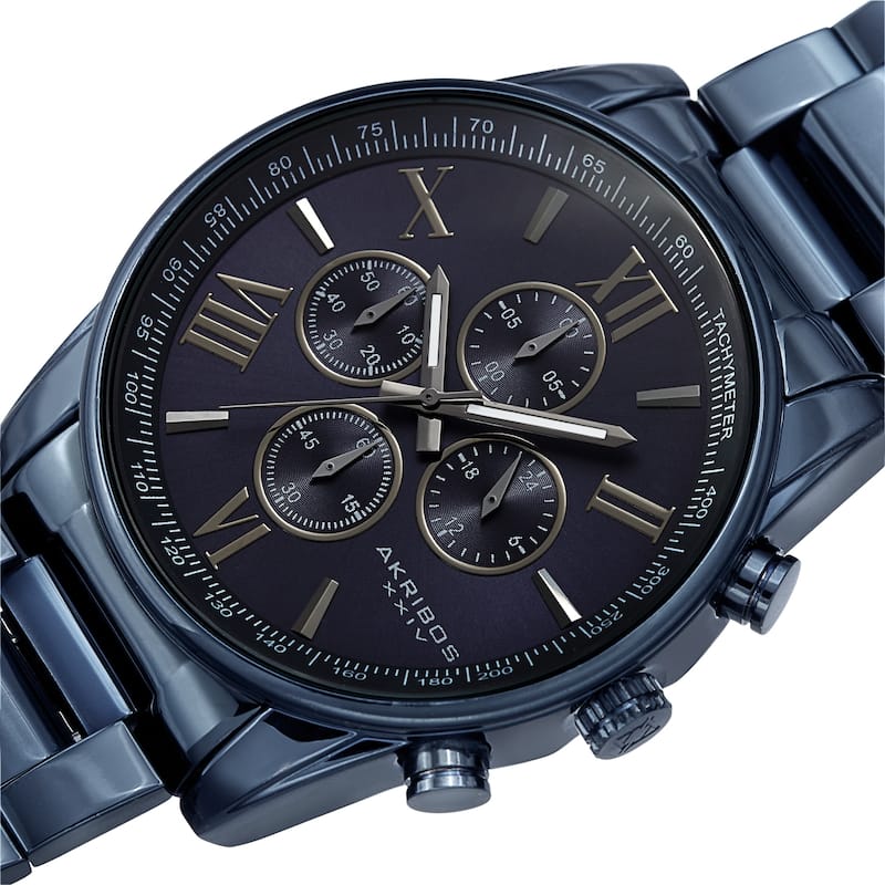 Akribos XXIV Men's Chronograph Tachymeter Quartz Bracelet Watch - Blue