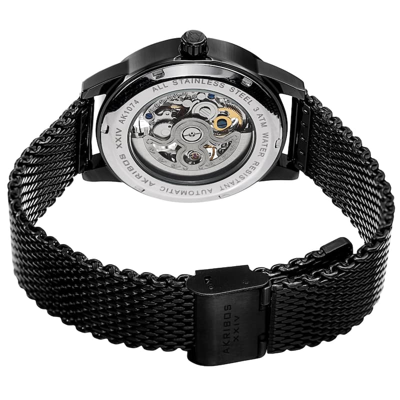 Akribos XXIV Men's Automatic Skeleton Mesh Strap Watch