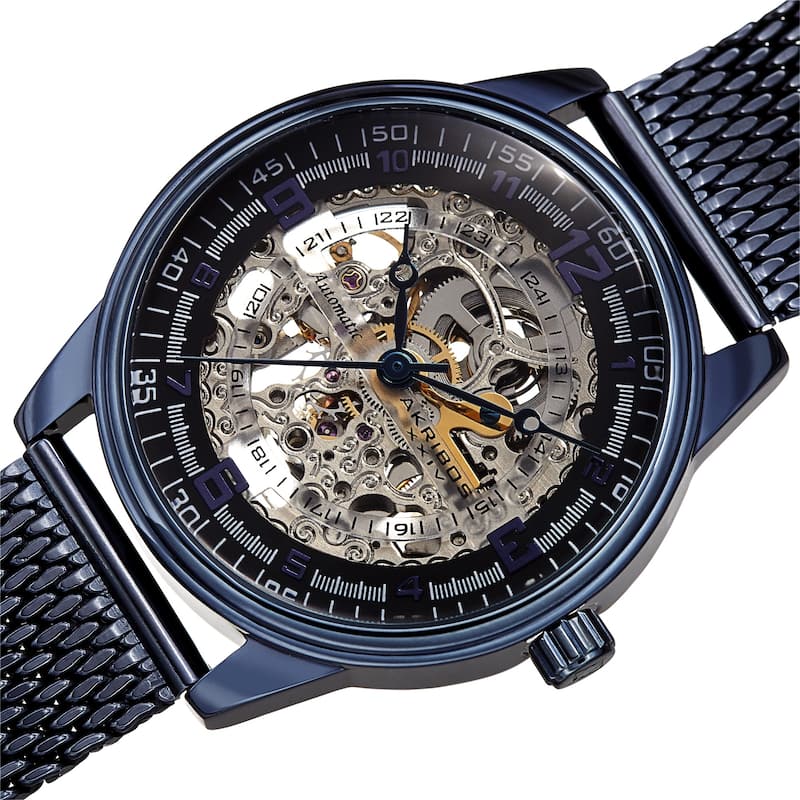Akribos XXIV Men's Automatic Skeleton Mesh Strap Watch