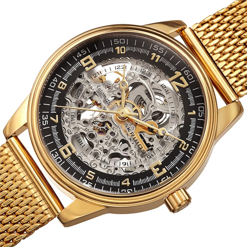 Akribos XXIV Men's Automatic Skeleton Mesh Strap Watch