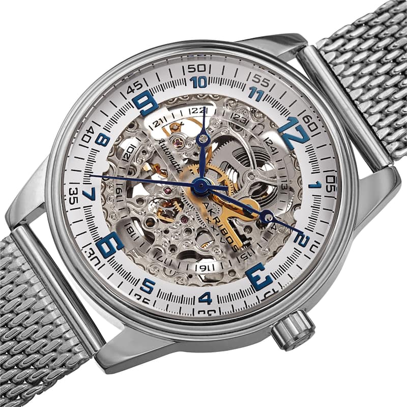 Akribos XXIV Men's Automatic Skeleton Mesh Strap Watch
