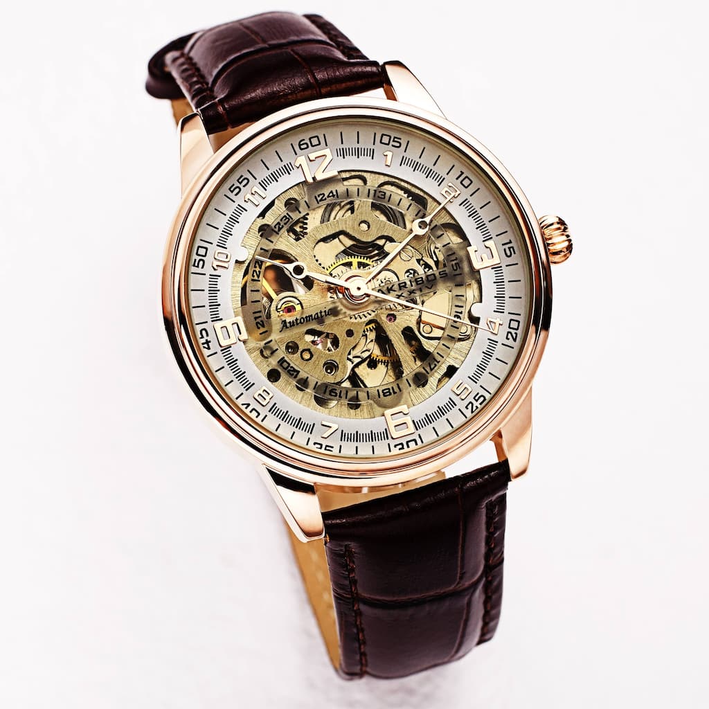Akribos XXIV Men's Skeletal Automatic Leather Strap Watch - Rose