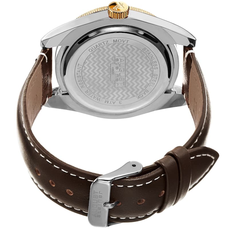 August Steiner Men's Date Sunray Leather Stitched Strap Watch - Gold