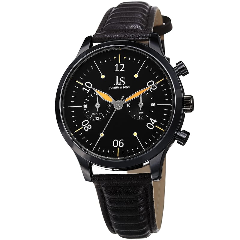 Joshua & Sons Men's Quartz 24 Hour Ridged Leather Strap Watch