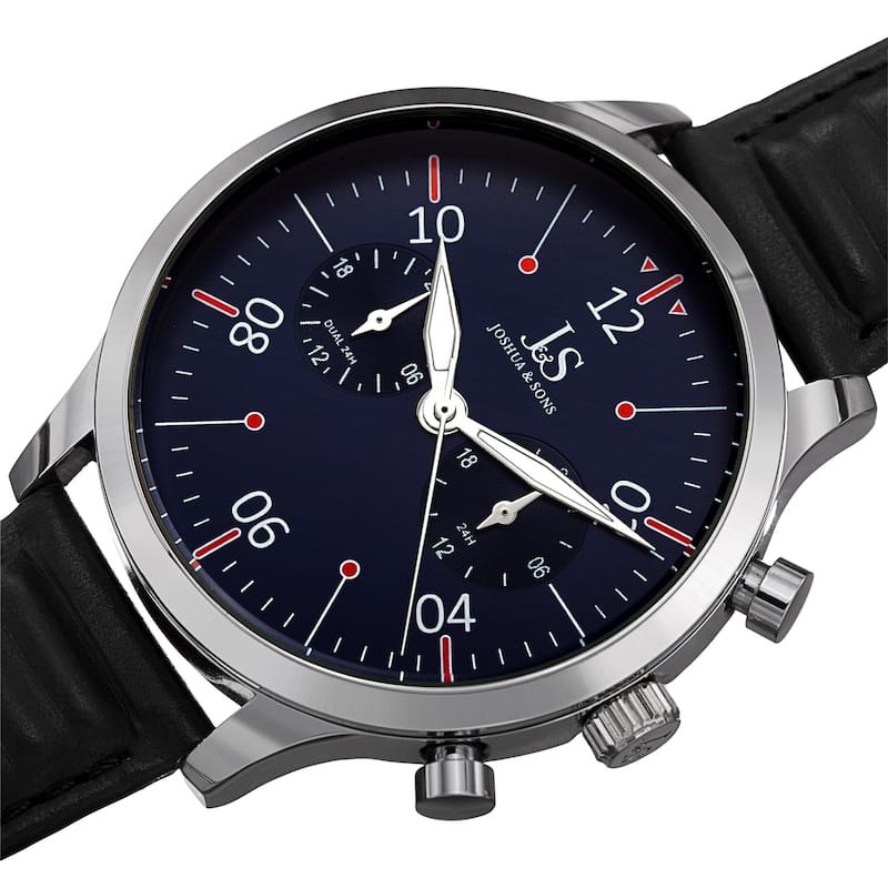 Joshua & Sons Men's Quartz 24 Hour Ridged Leather Strap Watch - Blue