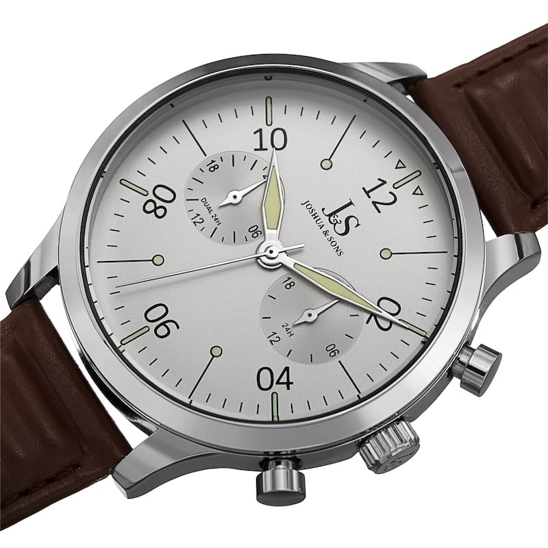 Joshua & Sons Men's Quartz 24 Hour Ridged Leather Strap Watch - Silver